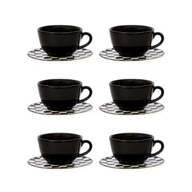 Jogo 6 X�caras Ch� Cer�mica Oxford Unni Damas 200 Ml: Quadriculado