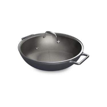 Panela Wok de Ferro Fundido Esmaltado Oxford Aroma Cinza 35cm para Indu��o