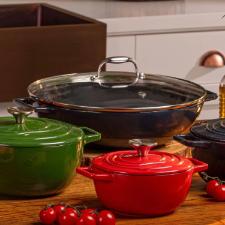 Panela Wok de Ferro Fundido Esmaltado Oxford Aroma Cinza 35cm para Indu��o