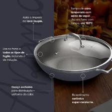 Panela Wok de Ferro Fundido Esmaltado Oxford Aroma Cinza 35cm para Indu��o