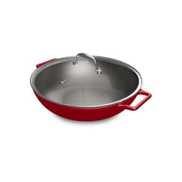 Panela Wok de Ferro Fundido Esmaltado Oxford Aroma Vermelha 35cm para Indu��o