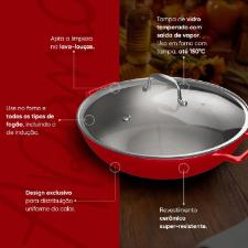 Panela Wok de Ferro Fundido Esmaltado Oxford Aroma Vermelha 35cm para Indu��o