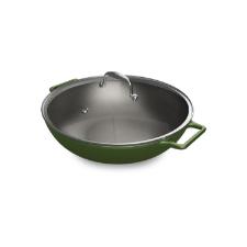 Panela Wok de Ferro Fundido Esmaltado Oxford Aroma Verde 35cm para Indu��o