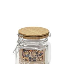 Pote Herm�tico Oxford Retr� Quadrado de Vidro com Tampa de Bambu 700ml