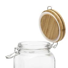 Pote Herm�tico Oxford Retr� Quadrado de Vidro com Tampa de Bambu 700ml