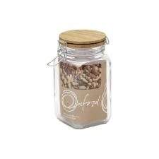 Pote Herm�tico Oxford Retr� Quadrado de Vidro com Tampa de Bambu 1,2L