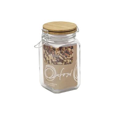 Pote Herm�tico Oxford Retr� Quadrado de Vidro com Tampa de Bambu 1,2L