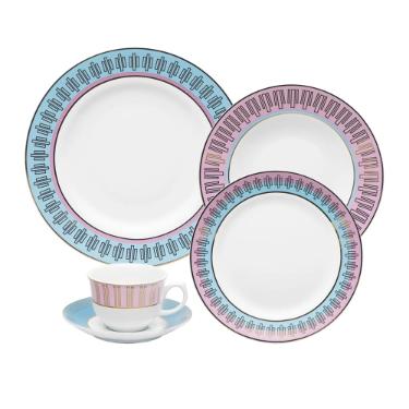 Jogo de Jantar e Ch� Oxford Flamingo Cosmopolitan 30 Pe�as Porcelana Design Moderno