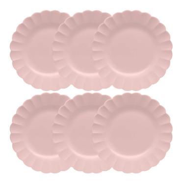 Jogo 6 Pratos Rasos Porcelana Oxford Flora D�lia 27,5 Cm: Rosa Suave