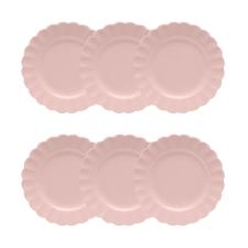 Jogo 6 Pratos Sobremesa Porcelana Oxford Flora D�lia 22 Cm: Rosa Suave