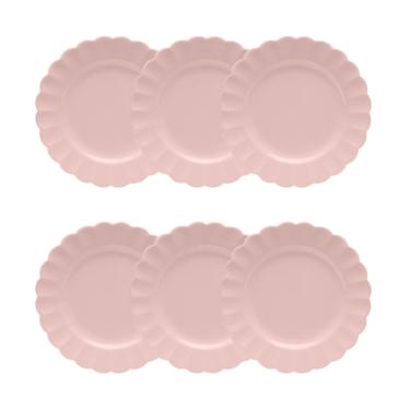 Jogo 6 Pratos Sobremesa Porcelana Oxford Flora D�lia 22 Cm: Rosa Suave