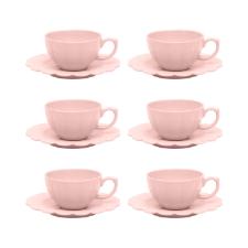 Jogo 6 X�caras Ch� Porcelana Oxford Flora D�lia 220 Ml: Rosa Suave