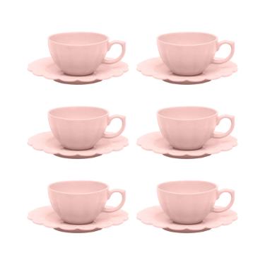 Jogo 6 X�caras Ch� Porcelana Oxford Flora D�lia 220 Ml: Rosa Suave