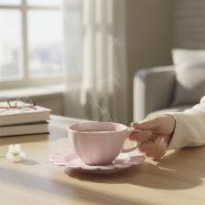 Jogo 6 X�caras Ch� Porcelana Oxford Flora D�lia 220 Ml: Rosa Suave
