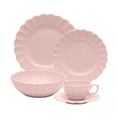 Jogo de Jantar Ch� 30 P�s Porcelana Oxford Flora D�lia: Rosa Suave