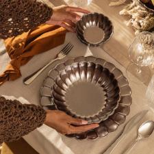 Jogo 6 Pratos Rasos Porcelana Oxford Flora Anis 27,5 Cm: Marrom Metalizado