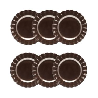 Jogo 6 Pratos Sobremesa Porcelana Oxford Flora Anis 22 Cm: Marrom Metalizado