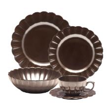 Jogo de Jantar Ch� 30 P�s Porcelana Oxford Flora Anis: Marrom Metalizado