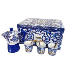 Jogo de Cafeteira Moka Bialetti Dolce & Gabbana Blu: Edi��o de Luxo com 3 Copos e Lata Colecion�vel