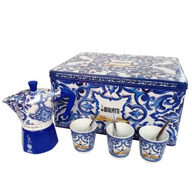 Jogo de Cafeteira Moka Bialetti Dolce & Gabbana Blu: Edi��o de Luxo com 3 Copos e Lata Colecion�vel