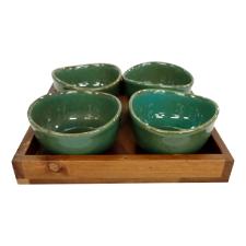 Petisqueira em Madeira com 4 Bowls em Cer�mica BTC UN0035 Verde: Praticidade e Estilo R�stico
