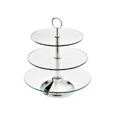 Fruteira Alta 3 andares St. James Pyramid - Banho de Prata e Vidro Temperado