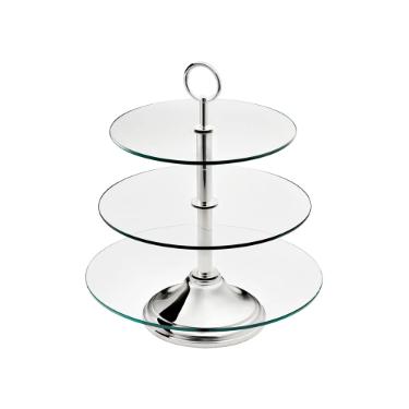 Fruteira Alta 3 andares St. James Pyramid - Banho de Prata e Vidro Temperado