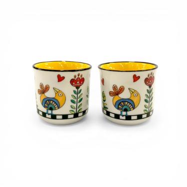 Jogo com 2 Copos para Espresso em Porcelana Egan Italy Cocorico Amarelo 90ml: Vitalidade e Alegria em cada Gole