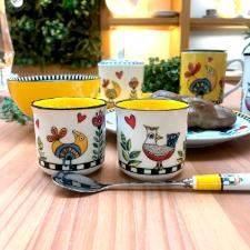 Jogo com 2 Copos para Espresso em Porcelana Egan Italy Cocorico Amarelo 90ml: Vitalidade e Alegria em cada Gole