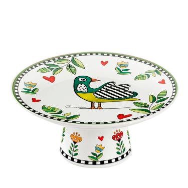Prato para Bolo com P� em Porcelana Egan Italy Cocorico Verde 19,3cm: O Destaque Suave para suas Sobremesas