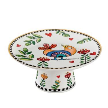 Prato para Bolo com P� em Porcelana Egan Italy Cocorico Amarelo 19,3cm: Energia e Brilho para Servir