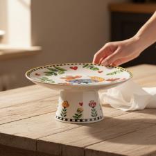 Prato para Bolo com P� em Porcelana Egan Italy Cocorico Amarelo 19,3cm: Energia e Brilho para Servir