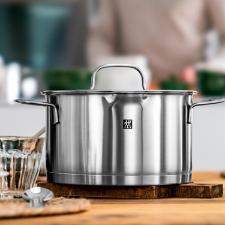 Jogo de Panelas em A�o Inox Zwilling Trueflow 5 Pe�as: Tampa de Vidro e Sistema de Escoamento