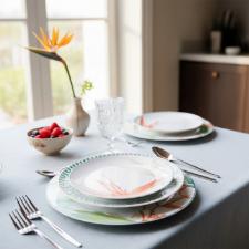 Aparelho de Jantar Ch� e Caf� Vista Alegre Fiji em Porcelana 42 Pe�as: O Luxo Tropical Completo para sua Mesa