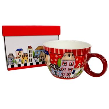 X�cara Jumbo Egan Italy Paese Mio 460ml Vermelha: Charme Italiano em Porcelana de Luxo