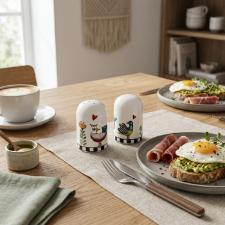 Jogo de Saleiro e Pimenteiro em Porcelana Egan Cocorico 4x6cm: O Detalhe L�dico que Faltava na sua Mesa
