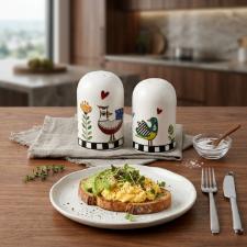 Jogo de Saleiro e Pimenteiro em Porcelana Egan Cocorico 4x6cm: O Detalhe L�dico que Faltava na sua Mesa