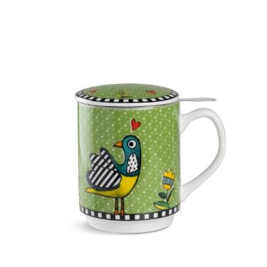 Caneca Mug com Infusor em Porcelana Egan Cocorico Verde 350ml: O Ritual do Ch� com Charme e Praticidade