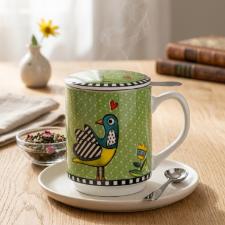 Caneca Mug com Infusor em Porcelana Egan Cocorico Verde 350ml: O Ritual do Ch� com Charme e Praticidade