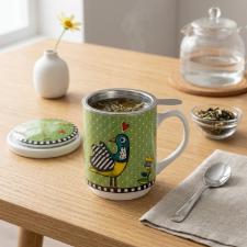 Caneca Mug com Infusor em Porcelana Egan Cocorico Verde 350ml: O Ritual do Ch� com Charme e Praticidade