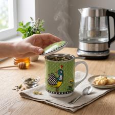 Caneca Mug com Infusor em Porcelana Egan Cocorico Verde 350ml: O Ritual do Ch� com Charme e Praticidade