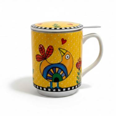 Caneca Mug com Infusor em Porcelana Egan Cocorico Amarelo 350ml: Vitalidade e Estilo para seu Ch�