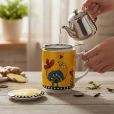 Caneca Mug com Infusor em Porcelana Egan Cocorico Amarelo 350ml: Vitalidade e Estilo para seu Ch�