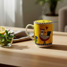 Caneca Mug com Infusor em Porcelana Egan Cocorico Amarelo 350ml: Vitalidade e Estilo para seu Ch�