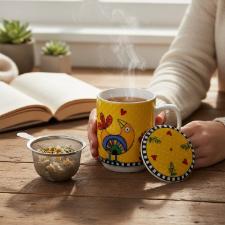 Caneca Mug com Infusor em Porcelana Egan Cocorico Amarelo 350ml: Vitalidade e Estilo para seu Ch�