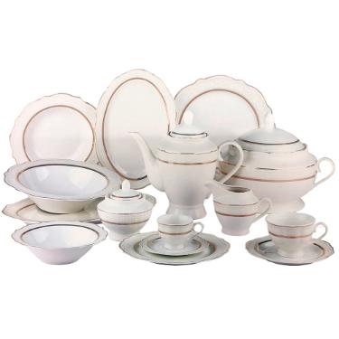 Jogo de Jantar, Ch� e Caf� em Porcelana L'Hermitage Tr�sor Com Filete Ouro 50 pe�as: Luxo em New Bone China