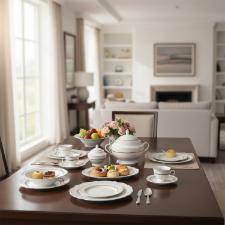 Jogo de Jantar, Ch� e Caf� em Porcelana L'Hermitage Tr�sor Com Filete Ouro 50 pe�as: Luxo em New Bone China