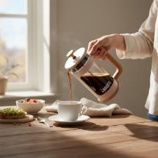 Cafeteira French Press Bialetti Woody 350ml Bege: Caf� Sustent�vel e Eleg�ncia Atemporal