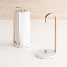 Umbra Bellwood Suporte Para Papel Toalhas Branco com Madeira