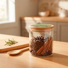 Pote em Vidro e Tampa em Bambu e Cer�mica Egan Cocoric� Verde 650ml 10x12cm